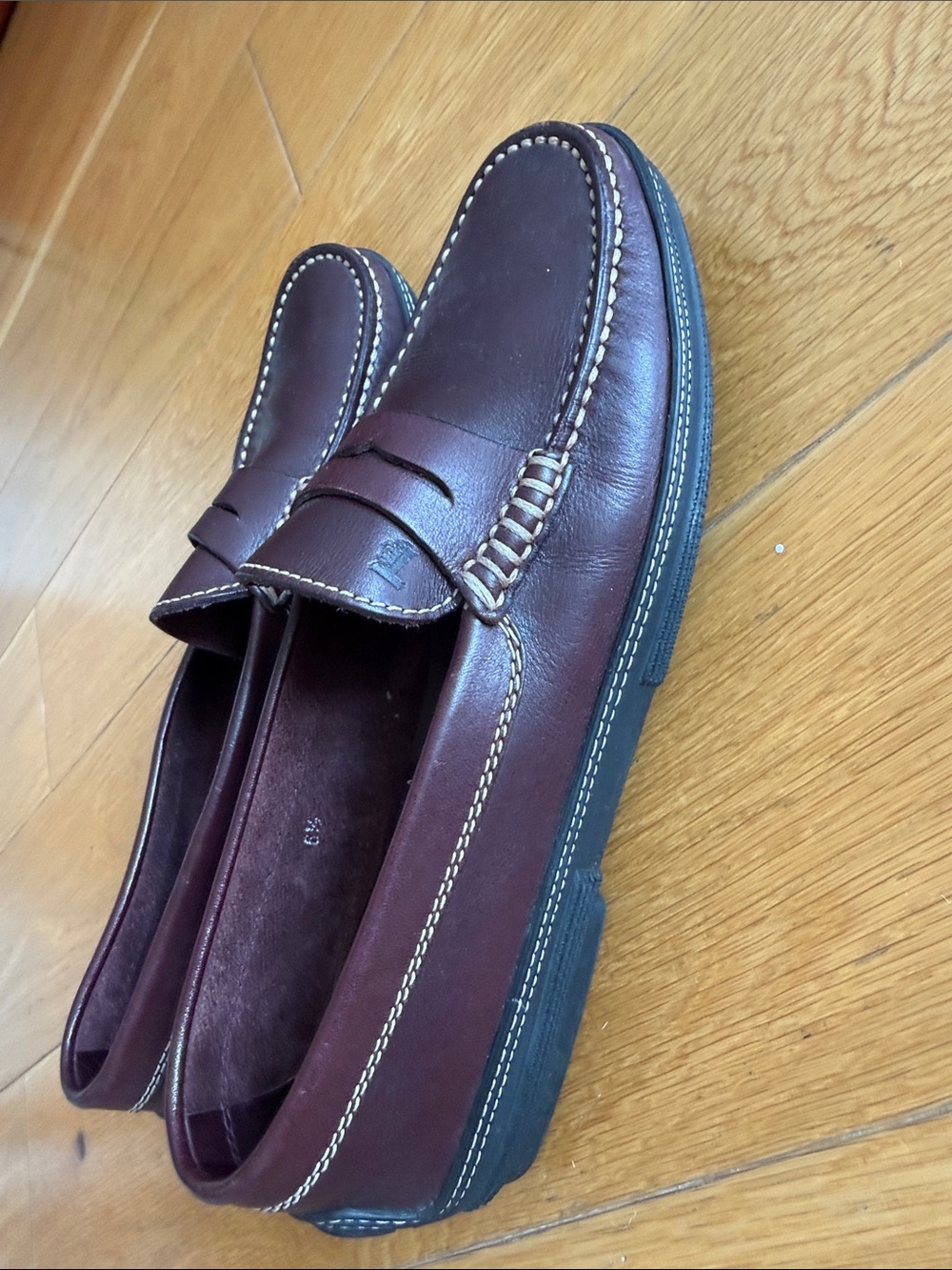 Tod's Dark Brown reddish Leather Penny Loafers with Contrast Stitching - Picture 7 of 9